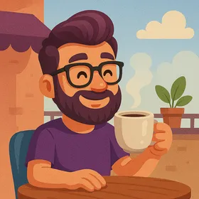 Phill disfrutando un café