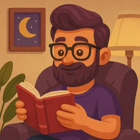 Phill leyendo en casa